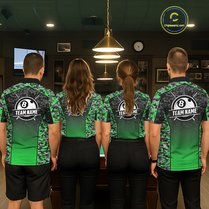 Green Camo 8 Ball Billiard Shirt For Women Custom Pool Team Shirt, Billiard Jersey Polo & 1/4 Zip TDM6201