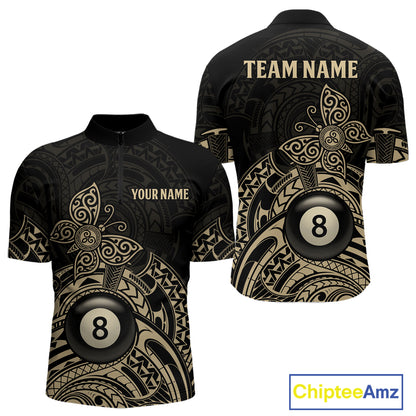 Custom Black And Gold Tribal Butterfly Billiard Shirts For Men | 8 Ball Pool Team Jerseys TDM4688