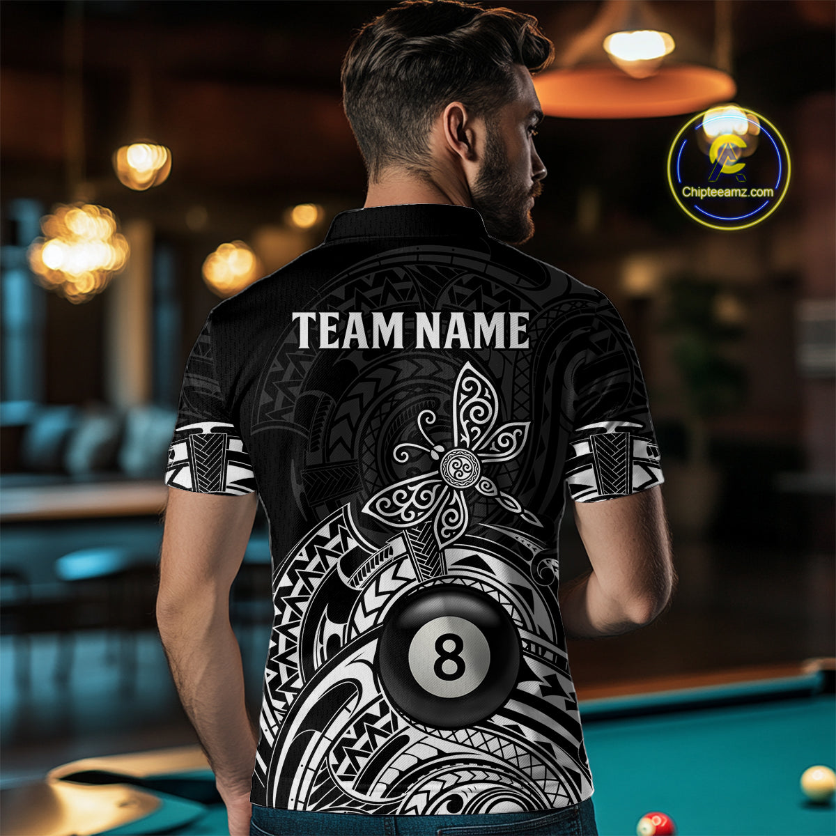 Custom White Black Tribal Dragonfly Billiard Shirts For Men | 8 Ball Pool Team Jerseys TDM4689