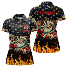 Load image into Gallery viewer, Funny Christmas Santa Playing Darts Custom USA Flag Fire Women Dart Shirts, Patriotic Dart Jerseys TDM2848