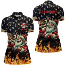 Load image into Gallery viewer, Funny Christmas Santa Playing Darts Custom USA Flag Fire Women Dart Shirts, Patriotic Dart Jerseys TDM2848