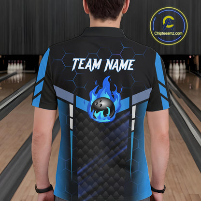 Black And Blue Bowling Jersey For Men Custom Flame Bowling Shirt Team Polo & Quarter Zip TDM5823