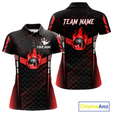 Load image into Gallery viewer, Black And Red Bowling Jersey For Women Custom Flame Bowling Shirt Team Polo &amp; Quarter Zip TDM5824