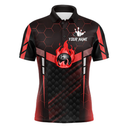 Black And Red Bowling Jersey For Men Custom Flame Bowling Shirt Team Polo & Quarter Zip TDM5824