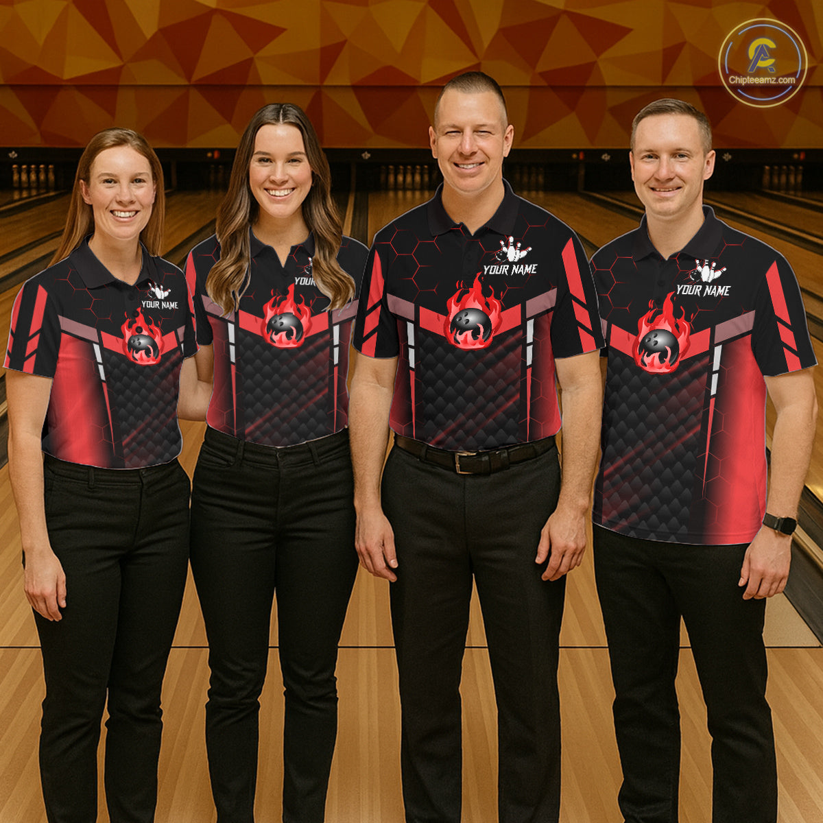 Black And Red Bowling Jersey For Men Custom Flame Bowling Shirt Team Polo & Quarter Zip TDM5824