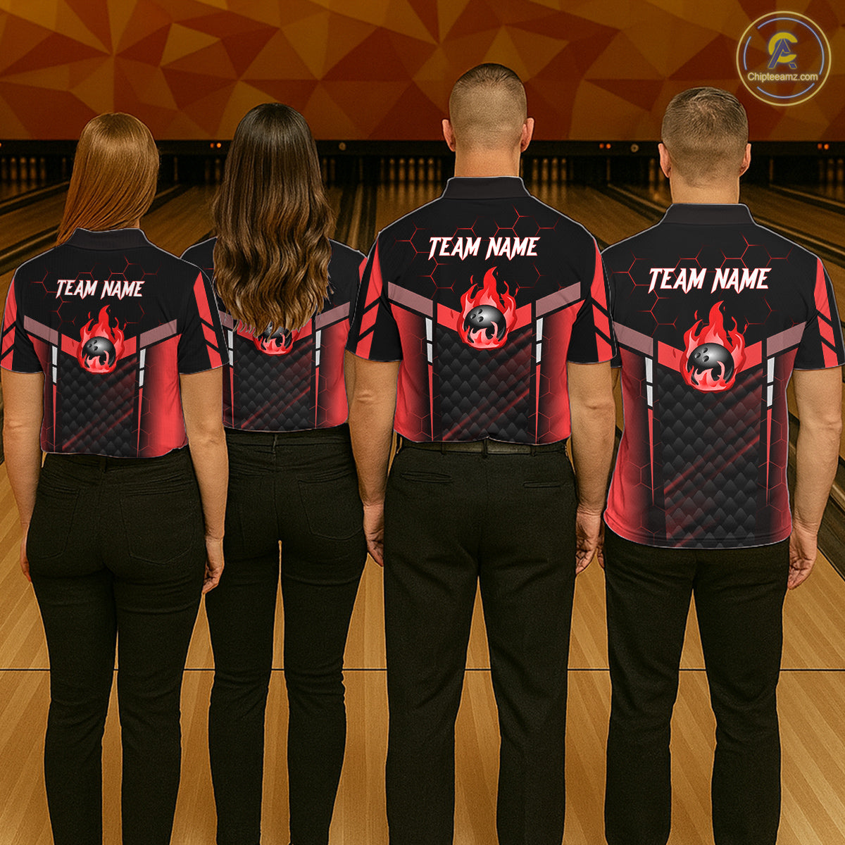 Black And Red Bowling Jersey For Men Custom Flame Bowling Shirt Team Polo & Quarter Zip TDM5824