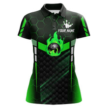 Load image into Gallery viewer, Black And Green Bowling Jersey For Women Custom Flame Bowling Shirt Team Polo &amp; Quarter Zip TDM5825