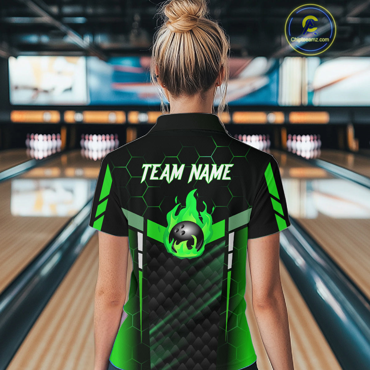 Black And Green Bowling Jersey For Women Custom Flame Bowling Shirt Team Polo & Quarter Zip TDM5825