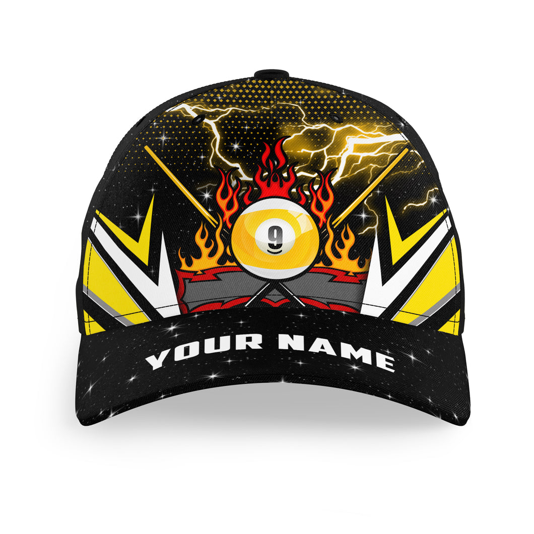 Personalized 9 Ball Pool Billiard Hat Cap For Pool Player Custom Yellow Black 9 Ball Top Hat Billiard TDM2111