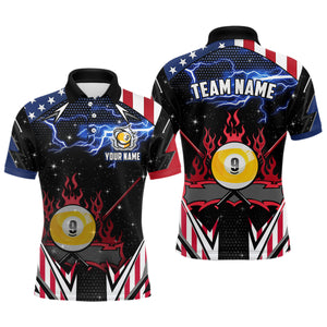 9 Ball Pool Billiard Jerseys Custom Lightning American Flag Men Billiard Shirts, 9 Ball Team Shirts TDM2867