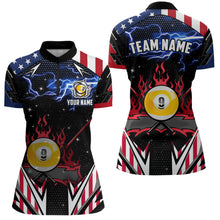 Load image into Gallery viewer, 9 Ball Pool Billiard Jerseys Custom Lightning American Flag Women Billiard Shirts, 9 Ball Team Shirts TDM2867