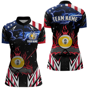 9 Ball Pool Billiard Jerseys Custom Lightning American Flag Women Billiard Shirts, 9 Ball Team Shirts TDM2867