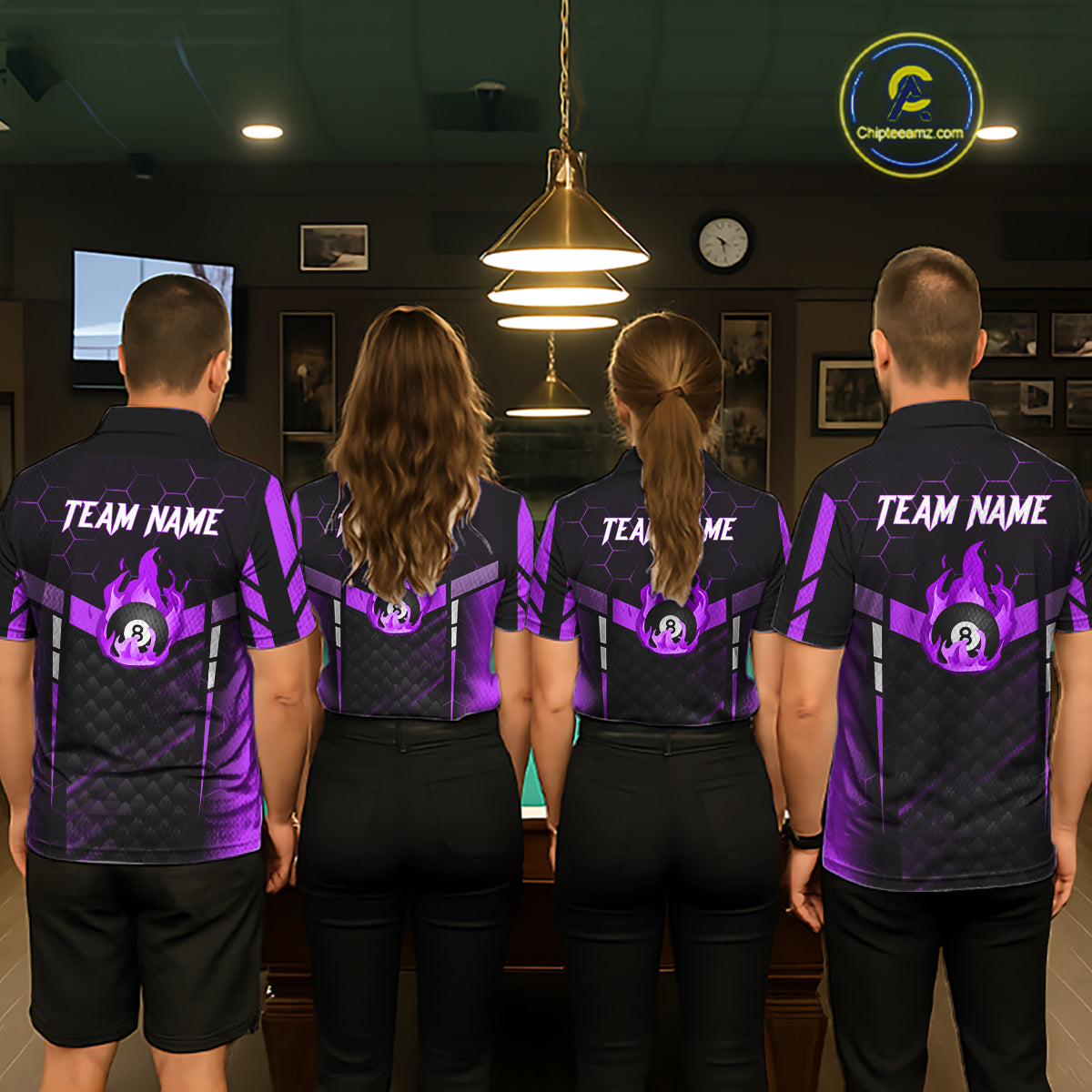Personalized Purple 8 Ball Flame Billiard Shirt For Women Custom Billiard Team Jersey Polo & 1/4 Zip TDM5585