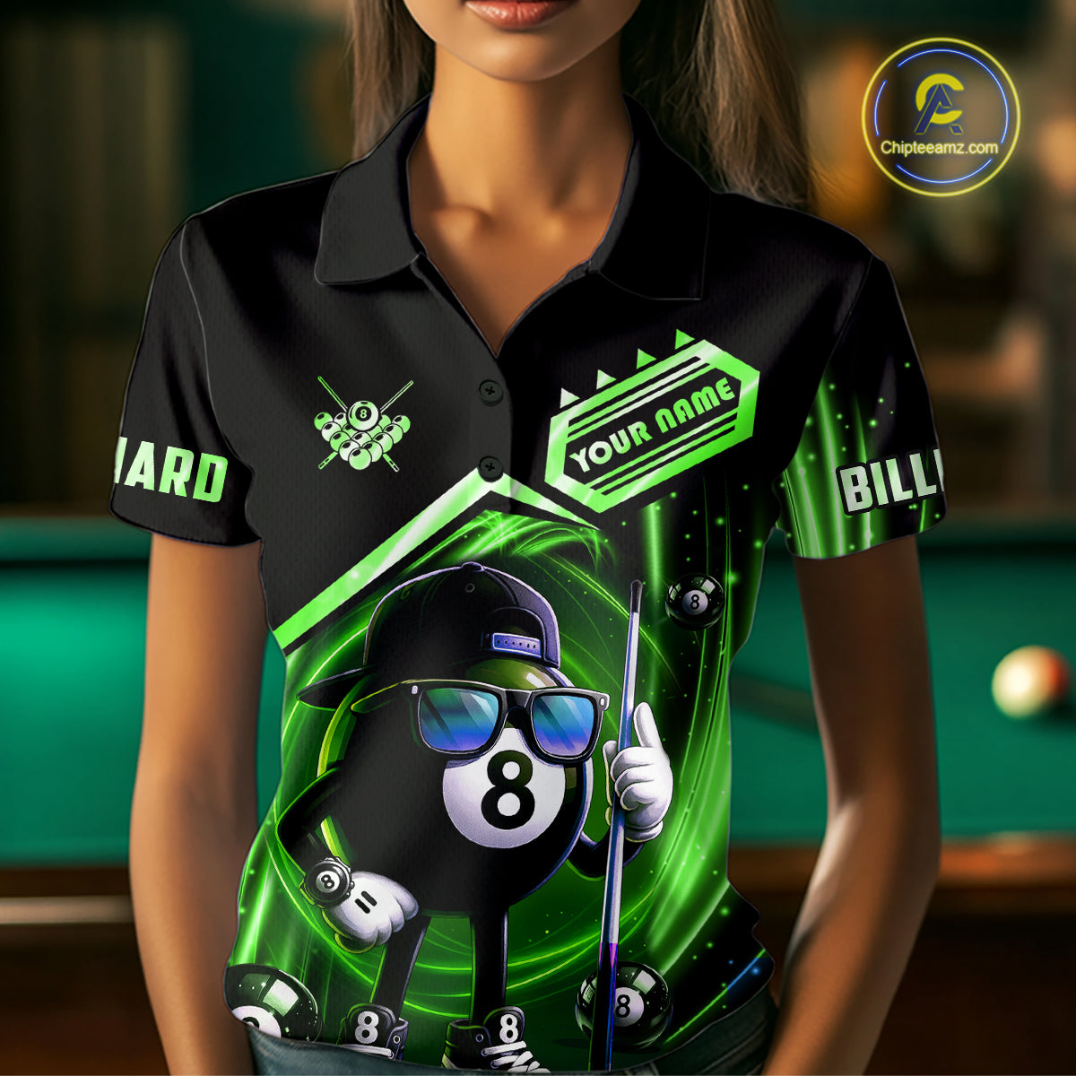 Green Funny 8 Ball Billiard Shirt For Women Custom Pool Team Shirt, Billiard Jersey Polo & 1/4 Zip TDM5833