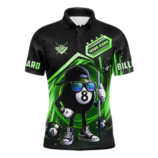 Green Funny 8 Ball Billiard Shirt For Men Custom Pool Team Shirt, Billiard Jersey Polo & 1/4 Zip TDM5833