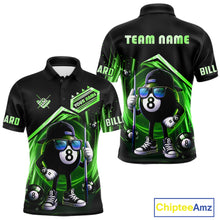 Load image into Gallery viewer, Green Funny 8 Ball Billiard Shirt For Men Custom Pool Team Shirt, Billiard Jersey Polo &amp; 1/4 Zip TDM5833