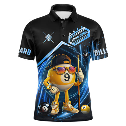 Blue Funny 9 Ball Billiard Shirt For Men Custom Pool Team Shirt, Billiard Jersey Polo & 1/4 Zip TDM5834