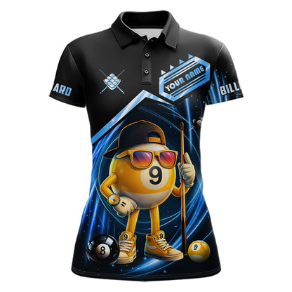 Blue Funny 9 Ball Billiard Shirt For Women Custom Pool Team Shirt, Billiard Jersey Polo & 1/4 Zip TDM5834