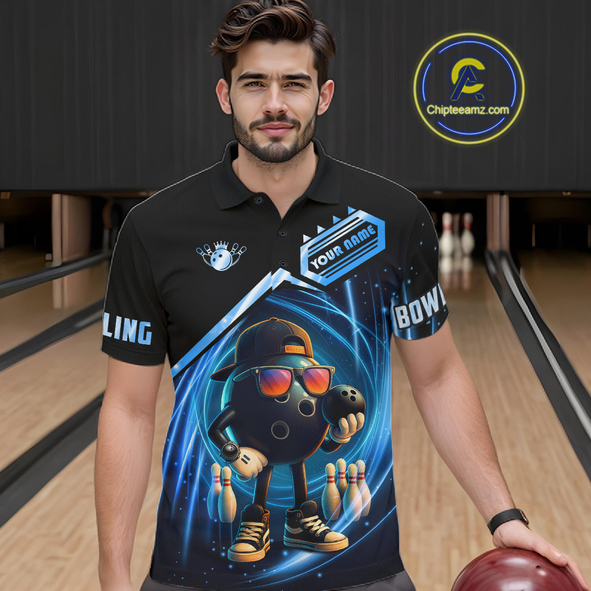 Blue Funny Bowling Ball Shirt For Men Custom Bowling Jersey, Bowling Team Shirt Polo & Quarter Zip TDM5836