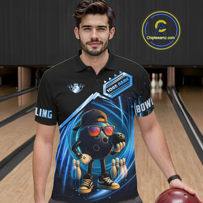 Blue Funny Bowling Ball Shirt For Men Custom Bowling Jersey, Bowling Team Shirt Polo & Quarter Zip TDM5836