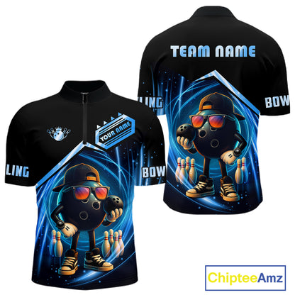 Blue Funny Bowling Ball Shirt For Men Custom Bowling Jersey, Bowling Team Shirt Polo & Quarter Zip TDM5836