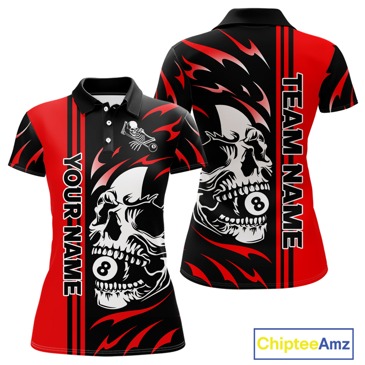 Personalized Red 8 Ball Skull Billiard Shirt For Women Custom Pool Team Jersey, Billiard Outfit TDM4459