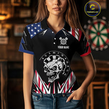 Load image into Gallery viewer, Personalized Patriotic Skull Darts Shirt For Women Custom American Flag Darts Jersey Polo &amp; 1/4 Zip TDM4463