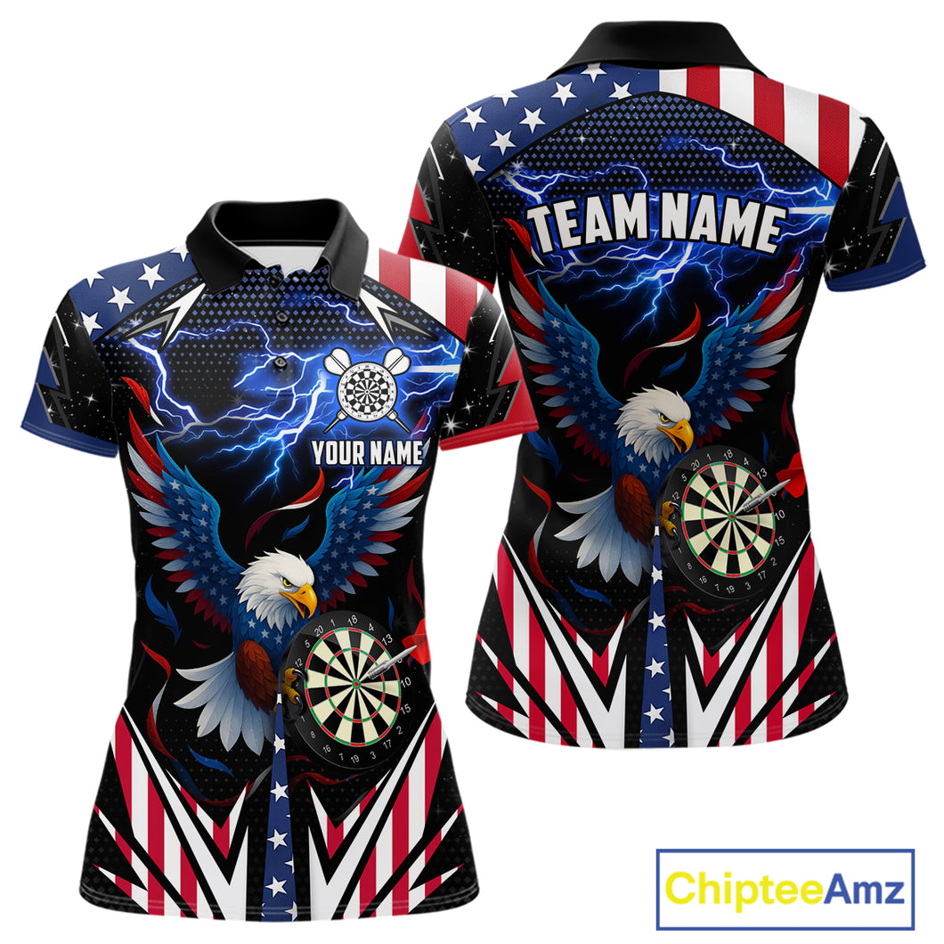Custom American Flag Eagle Lightning Darts Shirt For Women, Patriotic Darts Jersey Polo & 1/4 Zip TDM4706