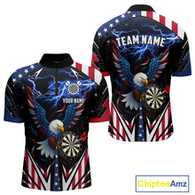 Load image into Gallery viewer, Custom American Flag Eagle Lightning Darts Shirt For Men, Patriotic Darts Jersey Polo &amp; 1/4 Zip TDM4706