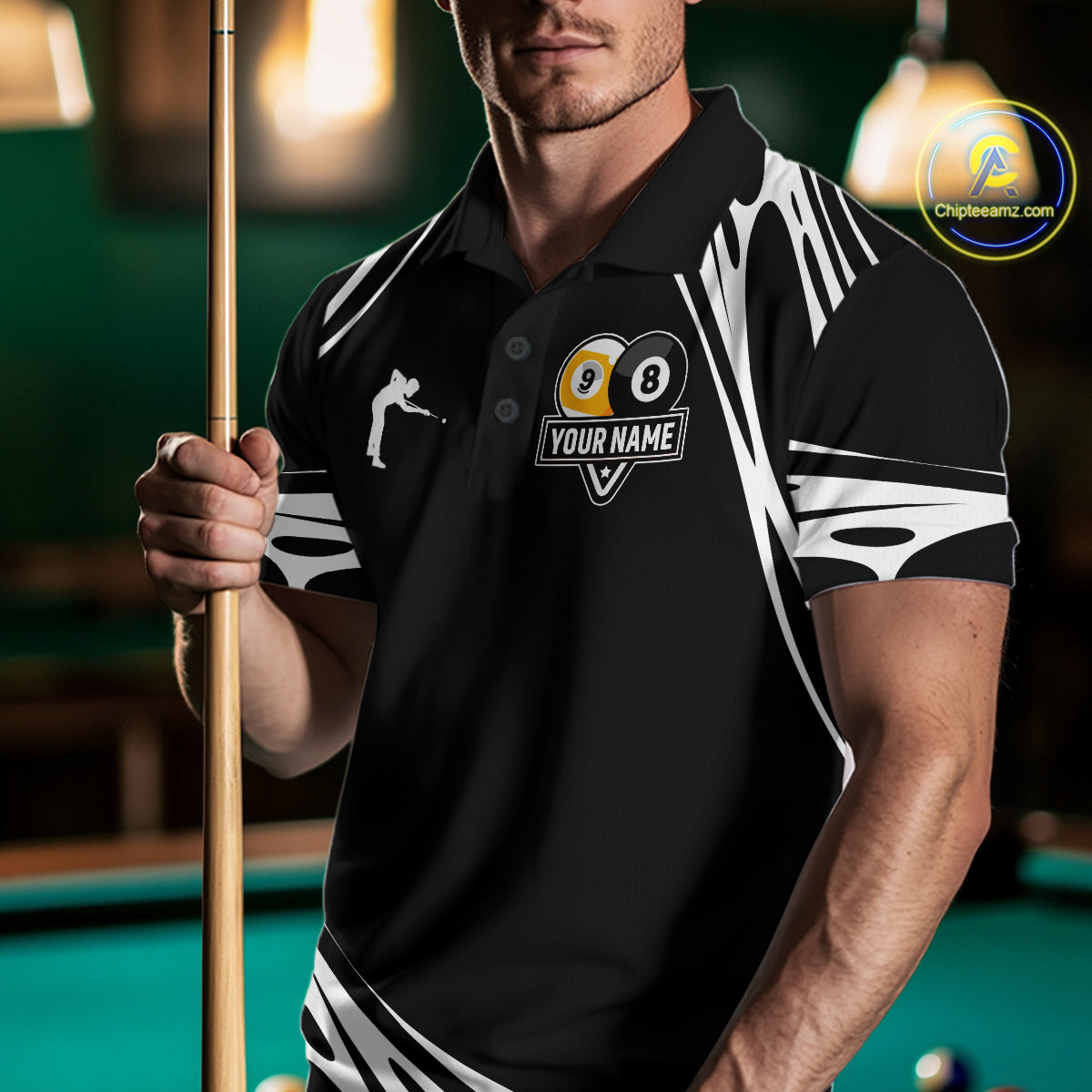 Personalized 8 Ball & 9 Ball Pool Billiard Polo, 1/4 Zip For Men Custom Team Billiard Jersey |White TDM5600