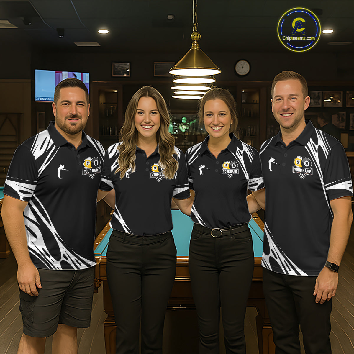 Personalized 8 Ball & 9 Ball Pool Billiard Polo, 1/4 Zip For Women Custom Team Billiard Jersey |White TDM5600