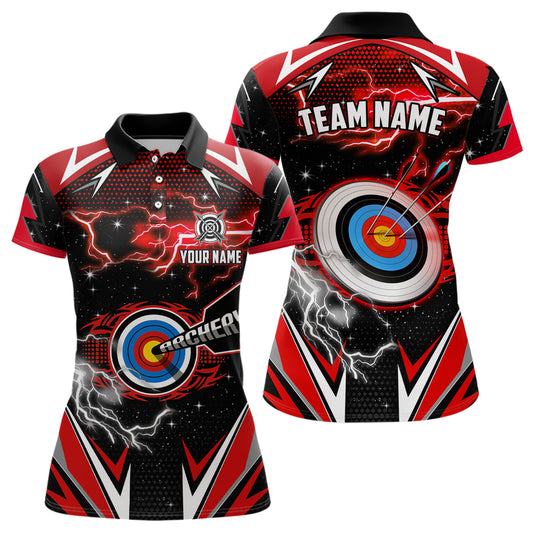 Archery 3d Target Red Jersey For Women Custom Name Archery Polo Shirts Team League Archery Shirts TDM1024