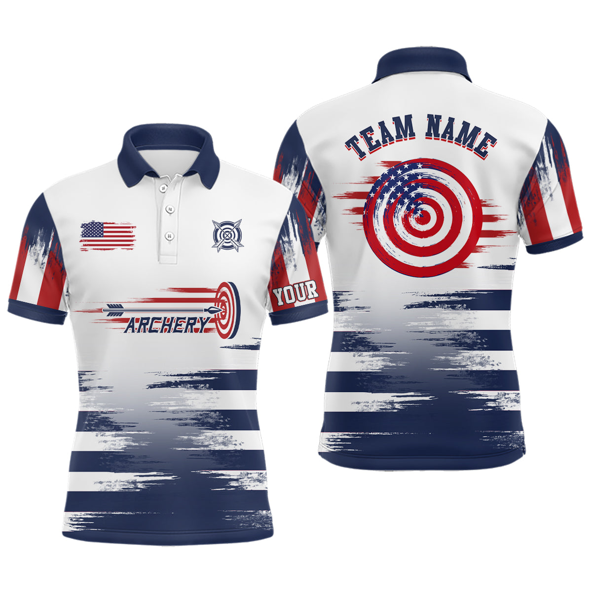 Personalized White US Archery Target Men Polo Shirts Custom Team Name Archery Jerseys Shirts TDM0471