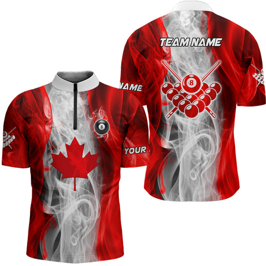 Personalized Billiard Smoke Canadian Flag Men Quarter-Zip Shirts Patriotic Billiard Shirts TDM0666