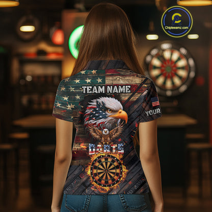 American Flag 3D Dartboard Fire Flame Custom Eagle Darts Shirt For Women, Patriotic Dart Team Jersey TDM4717
