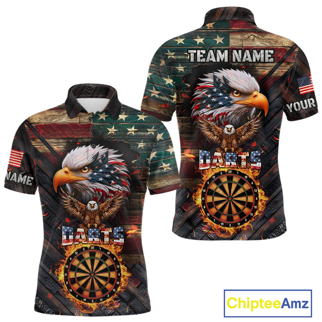 American Flag 3D Dartboard Fire Flame Custom Eagle Darts Shirt For Men, Patriotic Dart Team Jersey TDM4717