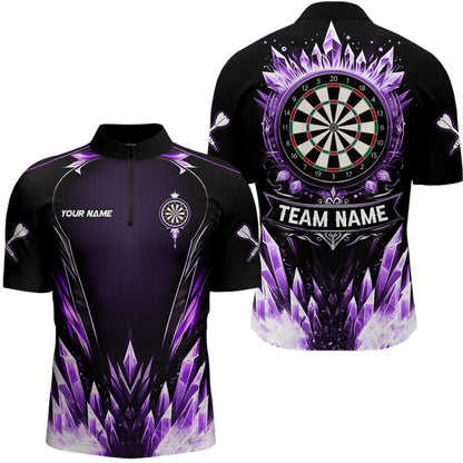 Personalized Purple Icy Dartboard Custom Darts Polo & Quarter Zip For Men, Team Dart Jersey Outfit TDM3671