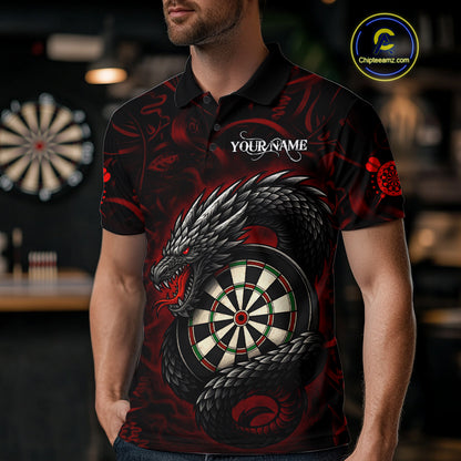 Black And Red Dragon Darts Shirt For Men Custom Darts League Team Jersey Polo & Quarter Zip TDM4723