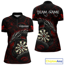 Load image into Gallery viewer, Black And Red Dragon Darts Shirt For Women Custom Darts League Team Jersey Polo &amp; Quarter Zip TDM4723