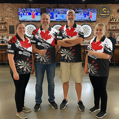 Personalized Grunge Canada Flag Dart Men Quarter-Zip Shirt, Patriotic Canadian Dart Jerseys TDM1187