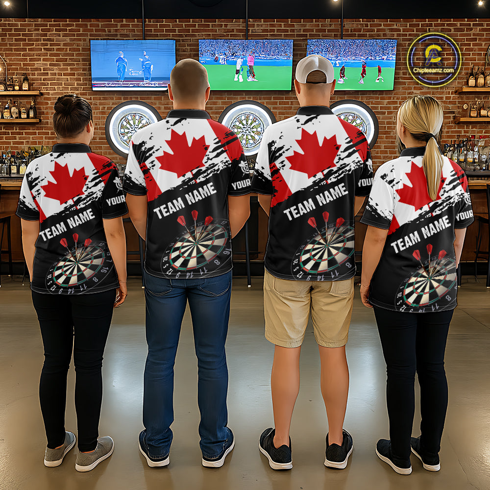 Personalized Grunge Canada Flag Dart Men Quarter-Zip Shirt, Patriotic Canadian Dart Jerseys TDM1187