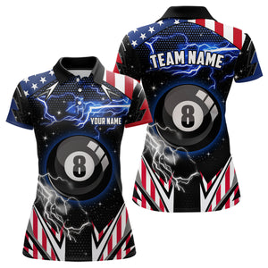 US Flag Lightning 8 Ball Pool Billiard Jerseys For Women Custom Patriotic Team League Billiard Shirts TDM1953