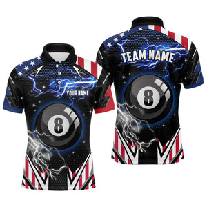 US Flag Lightning 8 Ball Pool Billiard Jerseys For Men Custom Patriotic Team League Billiard Shirts TDM1953