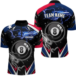 Texas Flag Lightning 8 Ball Billiard Jerseys For Men Custom Patriotic Team League Billiard Shirts TDM1955