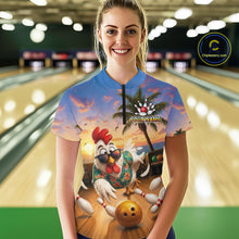 Load image into Gallery viewer, Funny Tropical Rooster Chicken Bowling Shirt For Women Custom Vintage Bowling Jersey Polo &amp; 1/4 Zip TDM6475