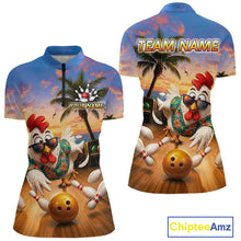 Load image into Gallery viewer, Funny Tropical Rooster Chicken Bowling Shirt For Women Custom Vintage Bowling Jersey Polo &amp; 1/4 Zip TDM6475