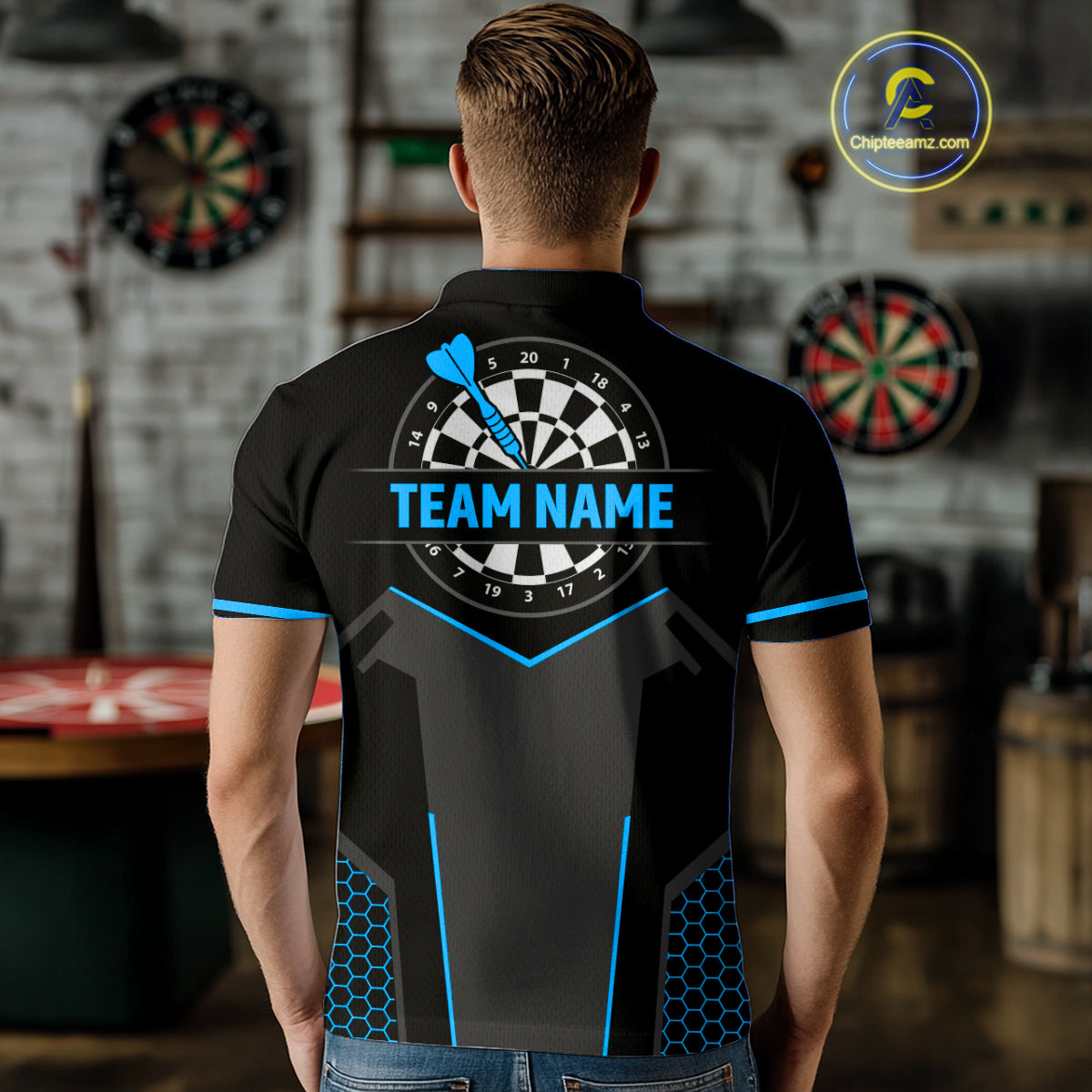 Darts Jersey For Men Custom Polo & Quarter Zip Darts Tournament Team Shirt  |Blue TDM4747