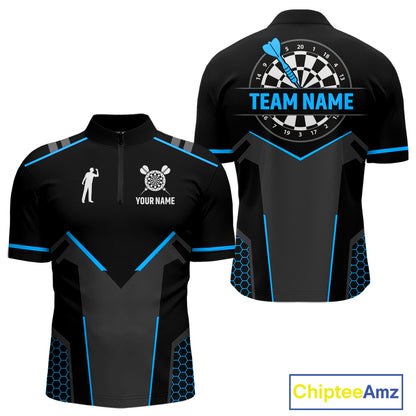 Darts Jersey For Men Custom Polo & Quarter Zip Darts Tournament Team Shirt  |Blue TDM4747