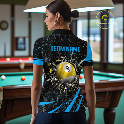Black And Blue 8 Ball & 9 Ball Glass Break Billiard Shirt For Women Custom Pool Team Jersey Uniform TDM5641