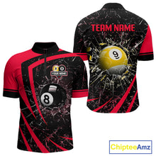 Load image into Gallery viewer, Black And Red 8 Ball &amp; 9 Ball Glass Break Billiard Shirt For Men Custom Pool Team Jersey Uniform TDM5642